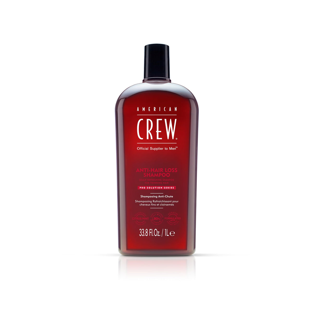 American Crew front bottle view showing label and large 33.8 fl oz size for value
