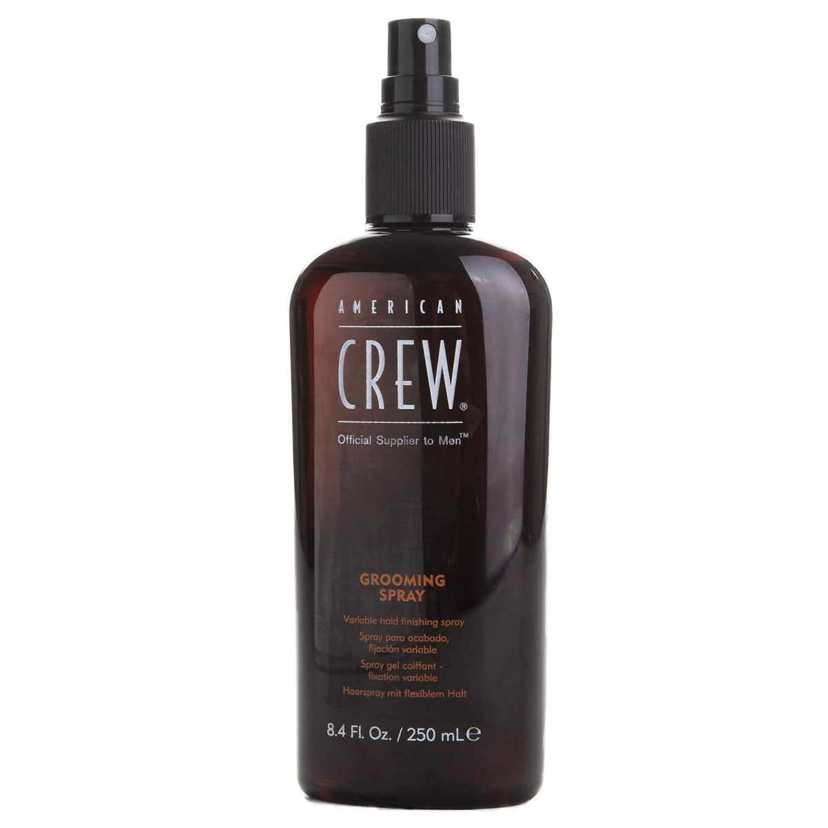 AMERICAN CREW grooming spray front packaging showing bottle and label for shine and hold
