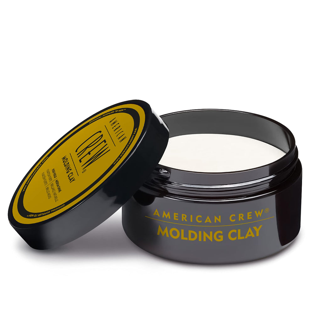 AMERICAN CREW open jar displaying clay texture for easy scoop and workable consistency