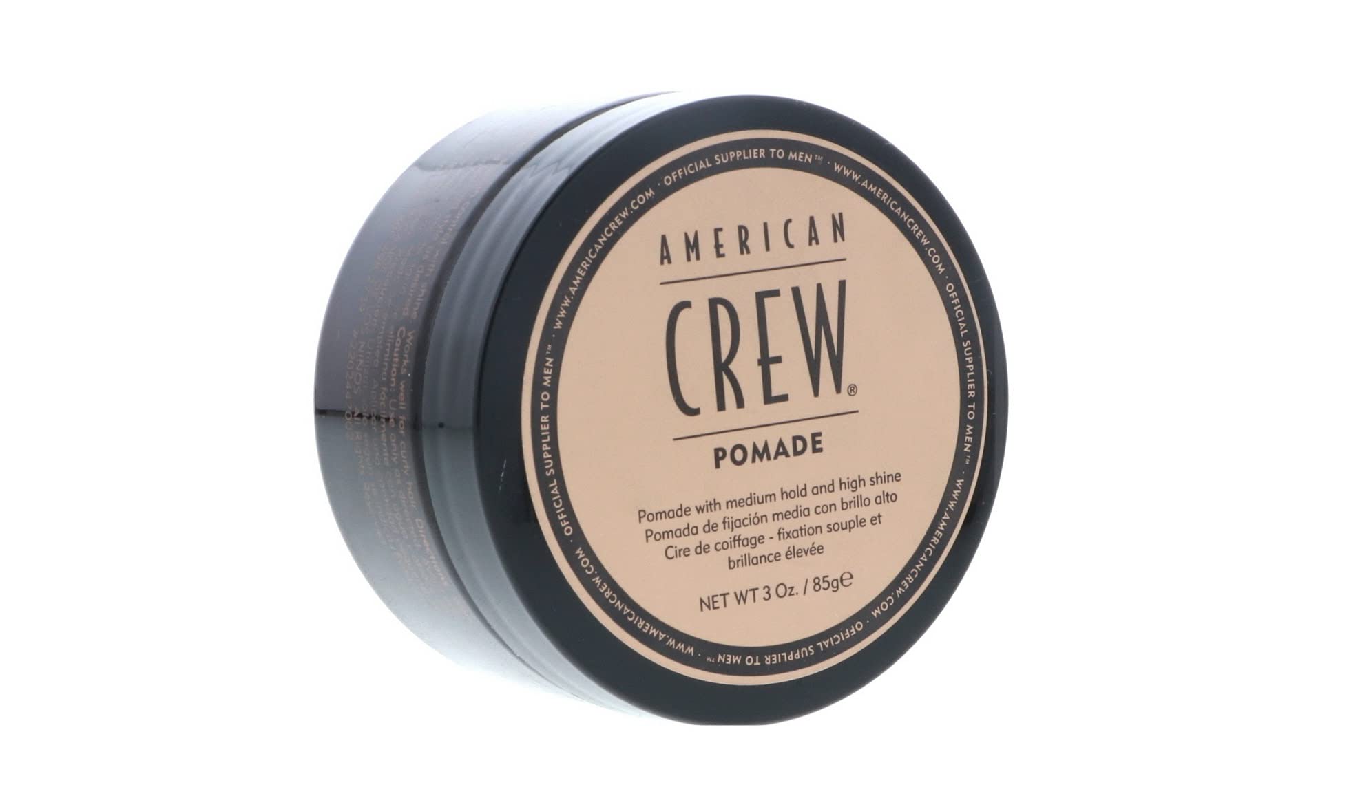 American Crew pomade front-facing tubs showing packaging and easy storage benefit