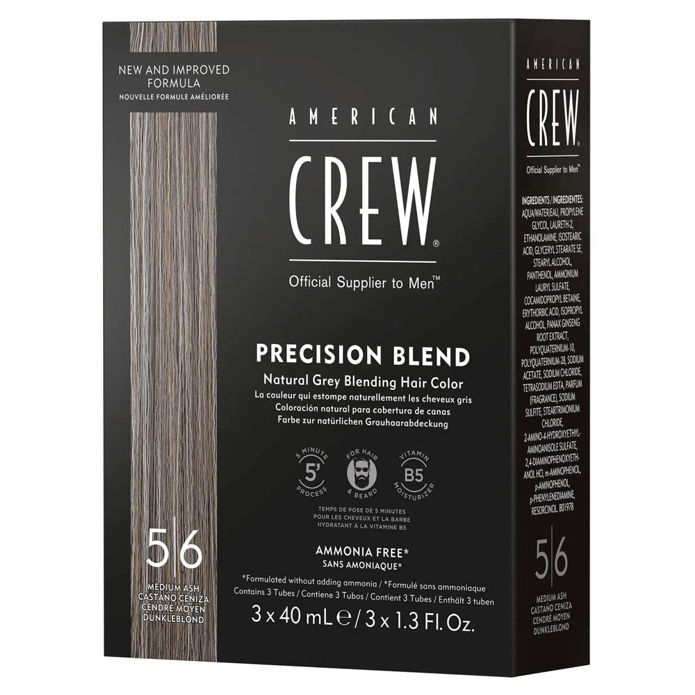 American Crew tube close-up label in medium ash highlighting ammonia-free benefit