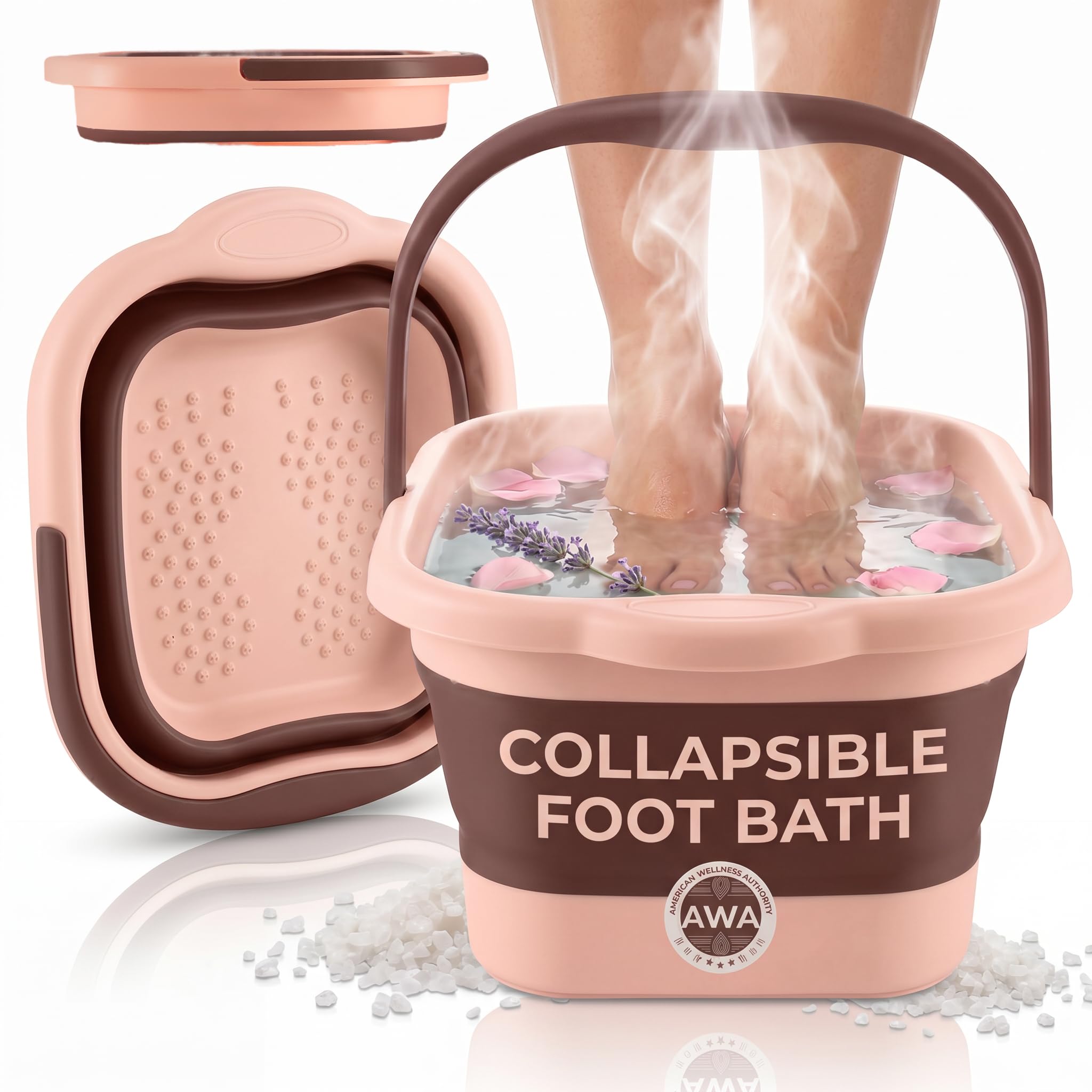 American Wellness Authority front view of collapsible foot soak tub showing sturdy walls and roomy basin for comfort