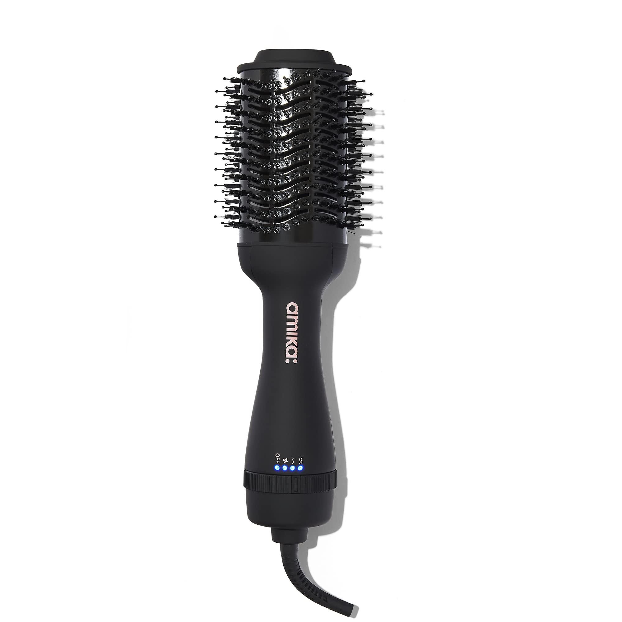 amika blow dryer brush 2.0 front view shows sleek design and fast styling