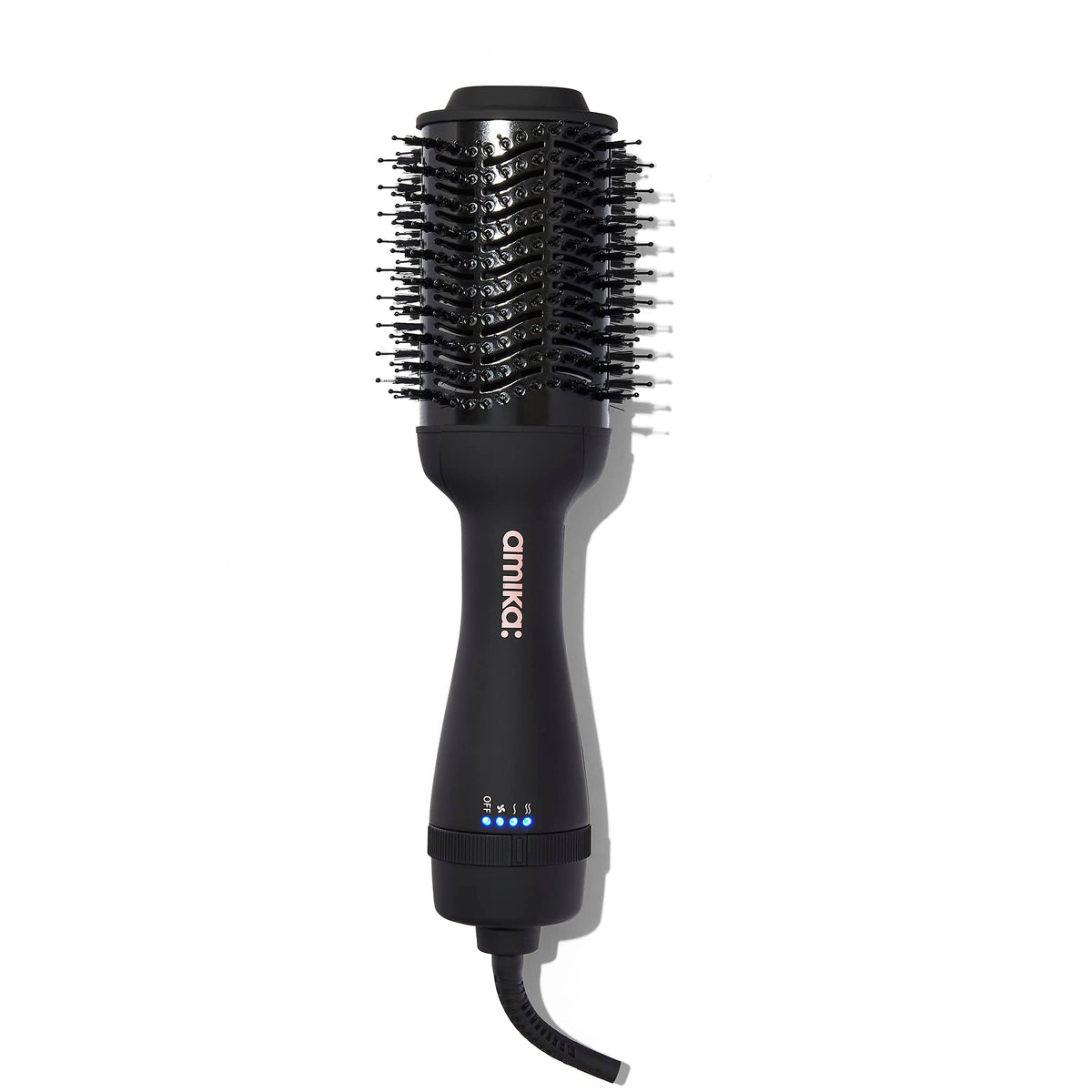 amika blow dryer brush 2.0 front view shows sleek design and fast styling