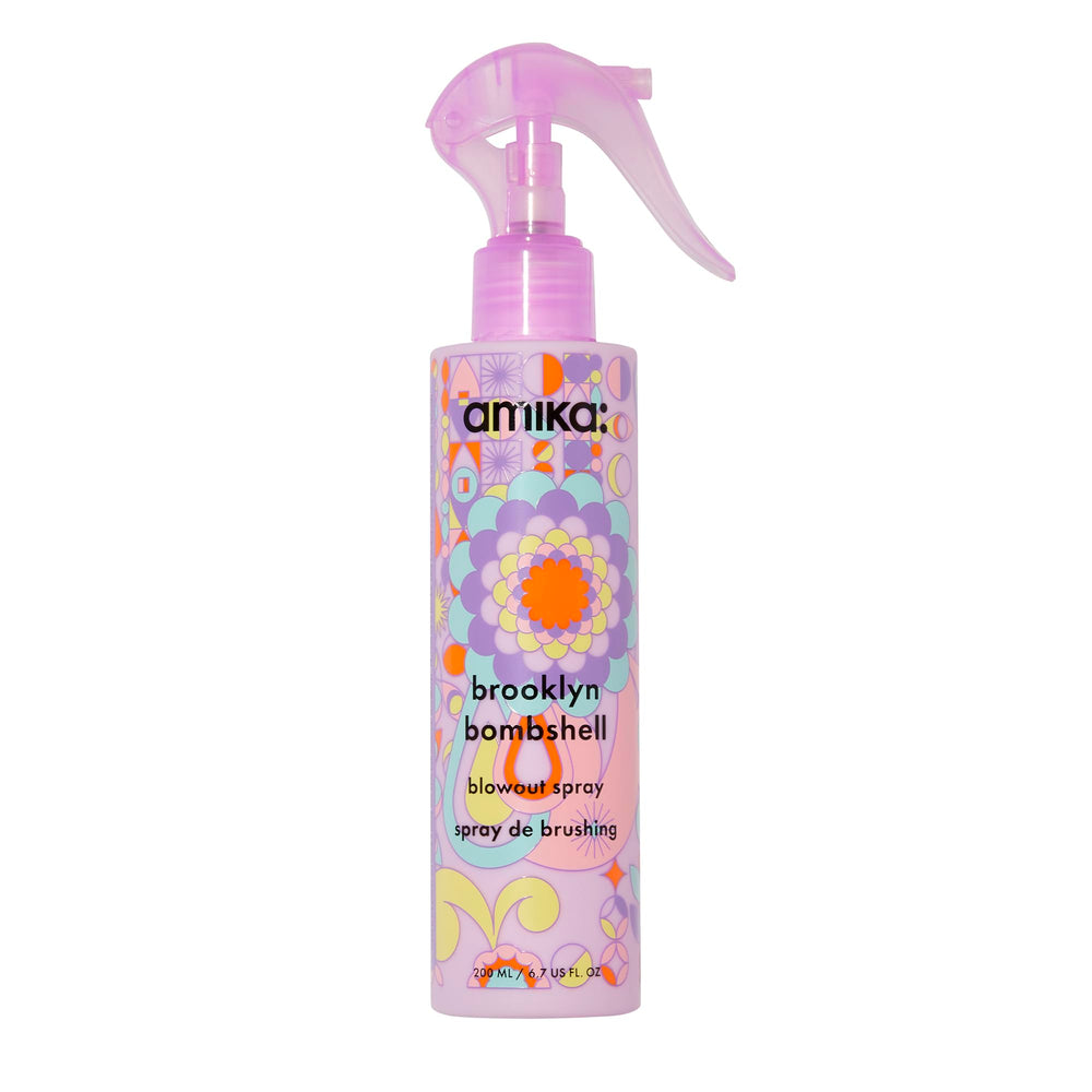 amika front packaging showing Brookyn Bombshell spray and clear labeling for volume