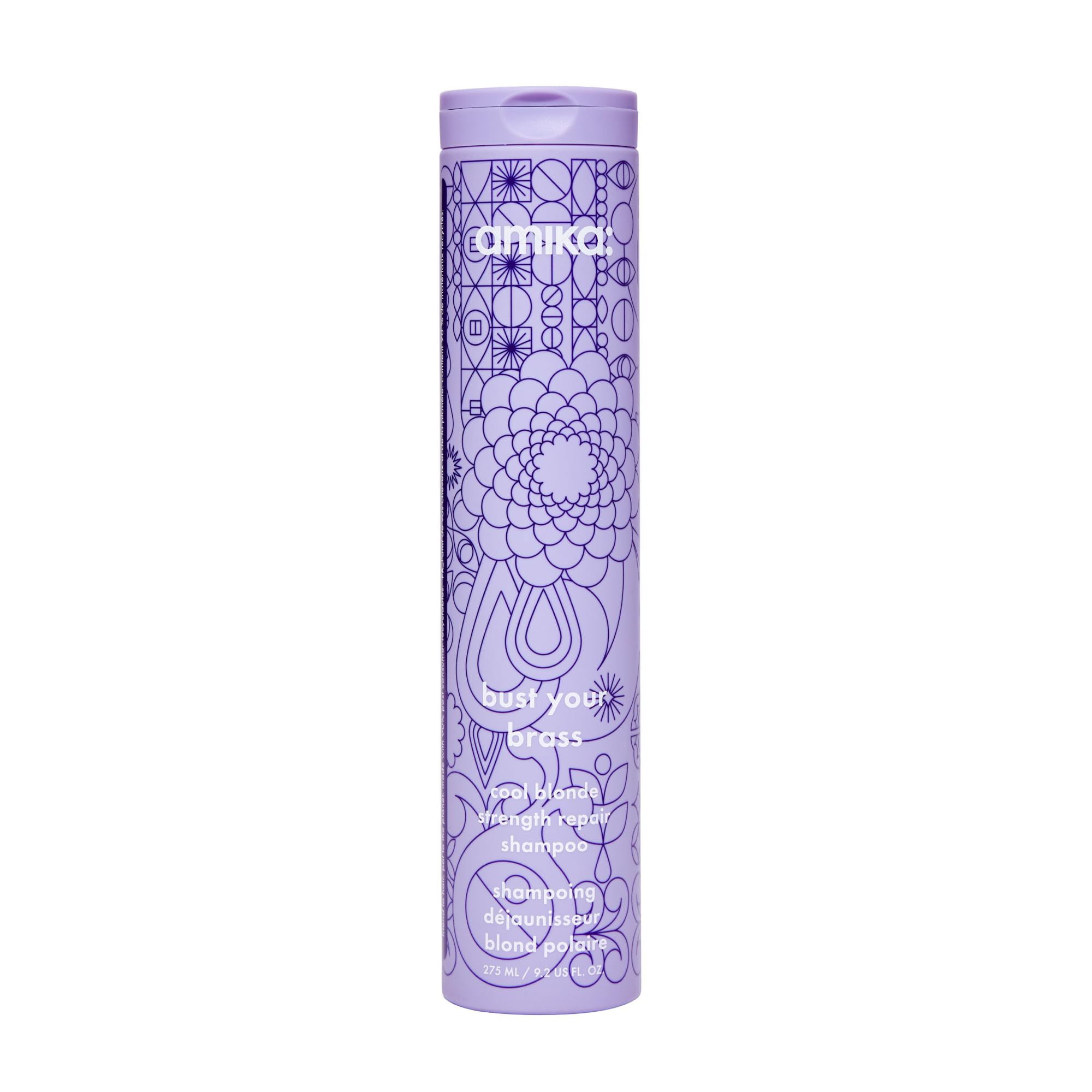 amika shampoo front packaging showing product and benefit of toning
