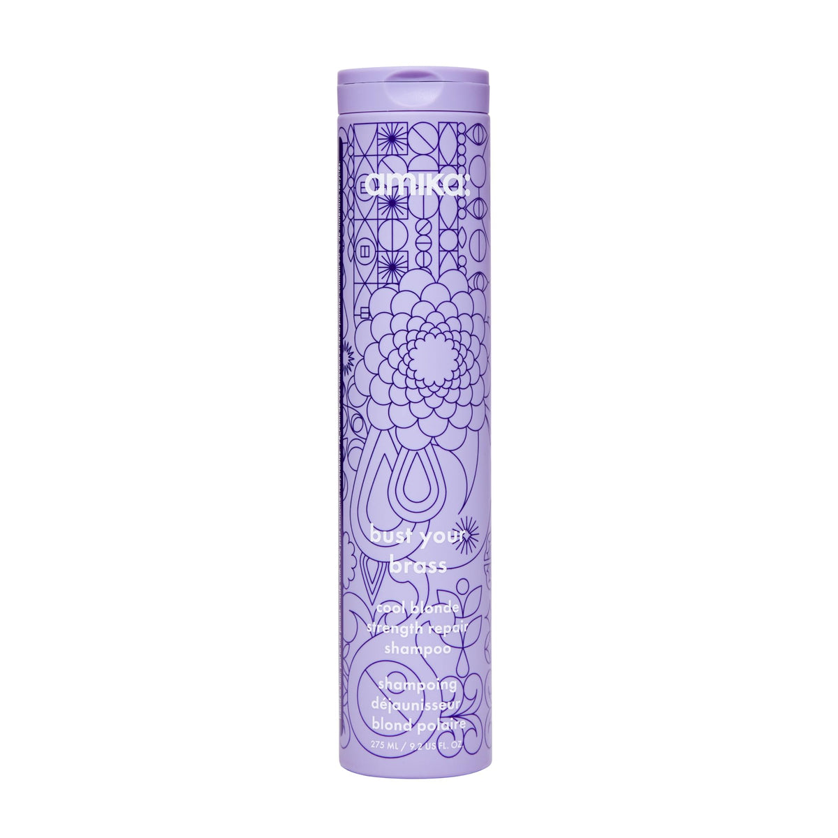 amika shampoo front packaging showing product and benefit of toning