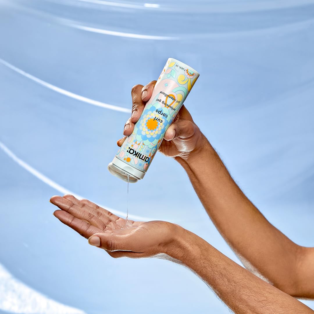 Amika Curl Corps gel texture close-up highlighting smooth, non-crunch formula