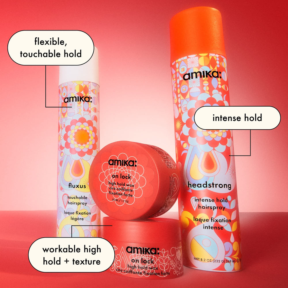 amika fluxus mist texture over hair illustrating ultra-dry finish and lightweight hold benefit