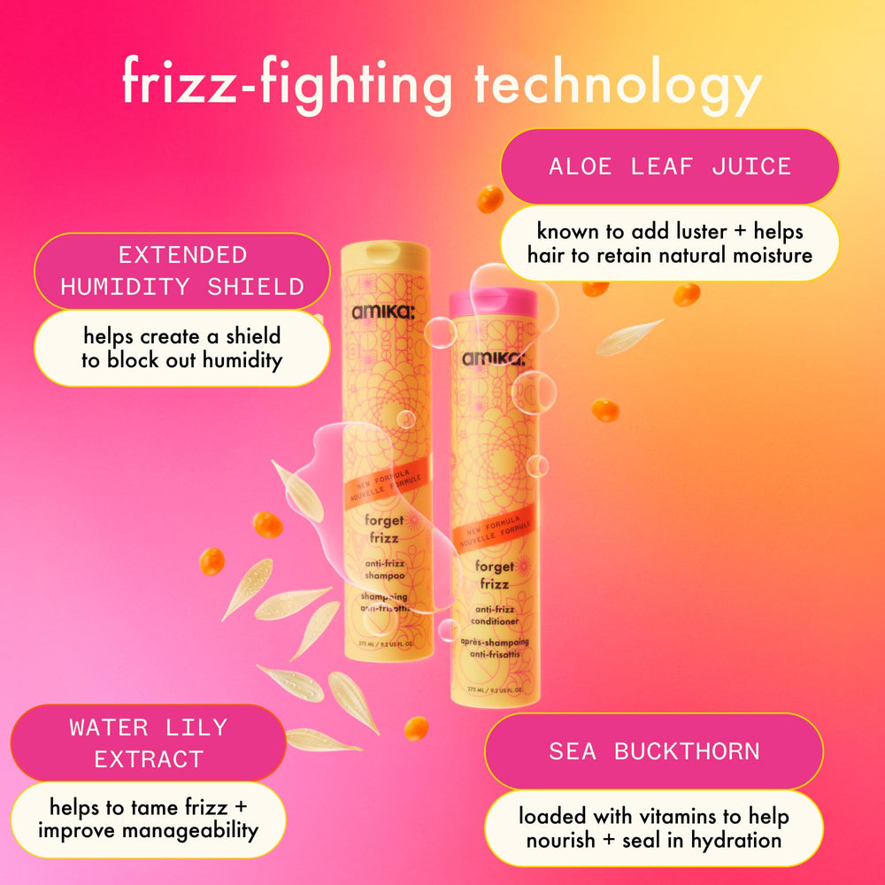 amika before and after smoothing results showing frizz reduction benefit