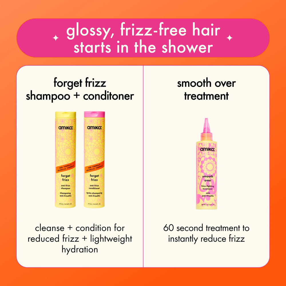 amika conditioner staged with styling tools showing styling-ready hair benefit