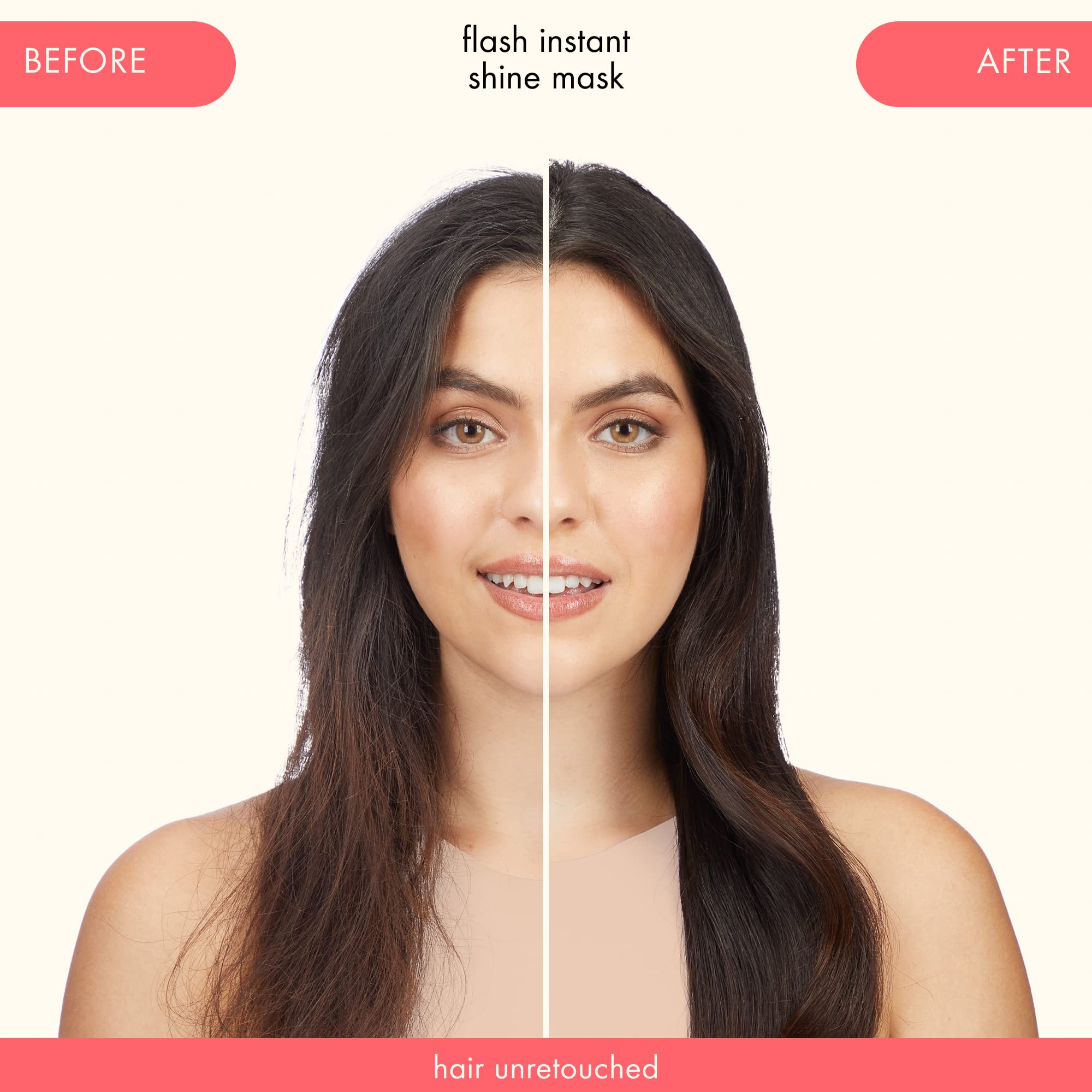 Amika hair before and after showing improved shine and smoother texture