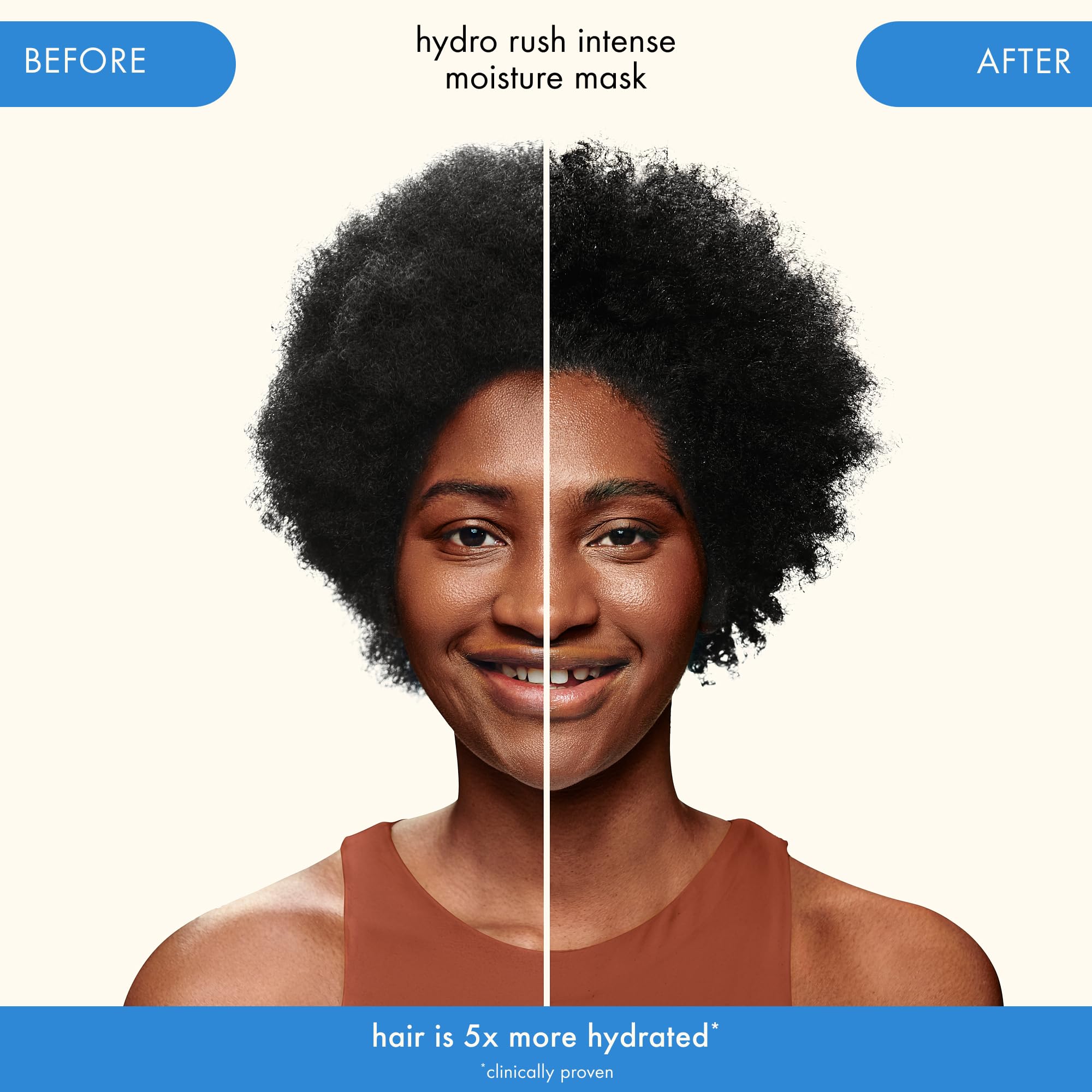 Amika Hydro Rush label detail highlighting hyaluronic acid and ingredient benefit