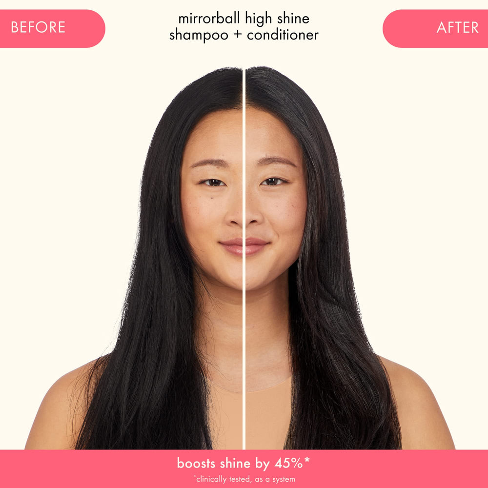 Amika Mirrorball paired with matching shampoo illustrating complete routine benefits