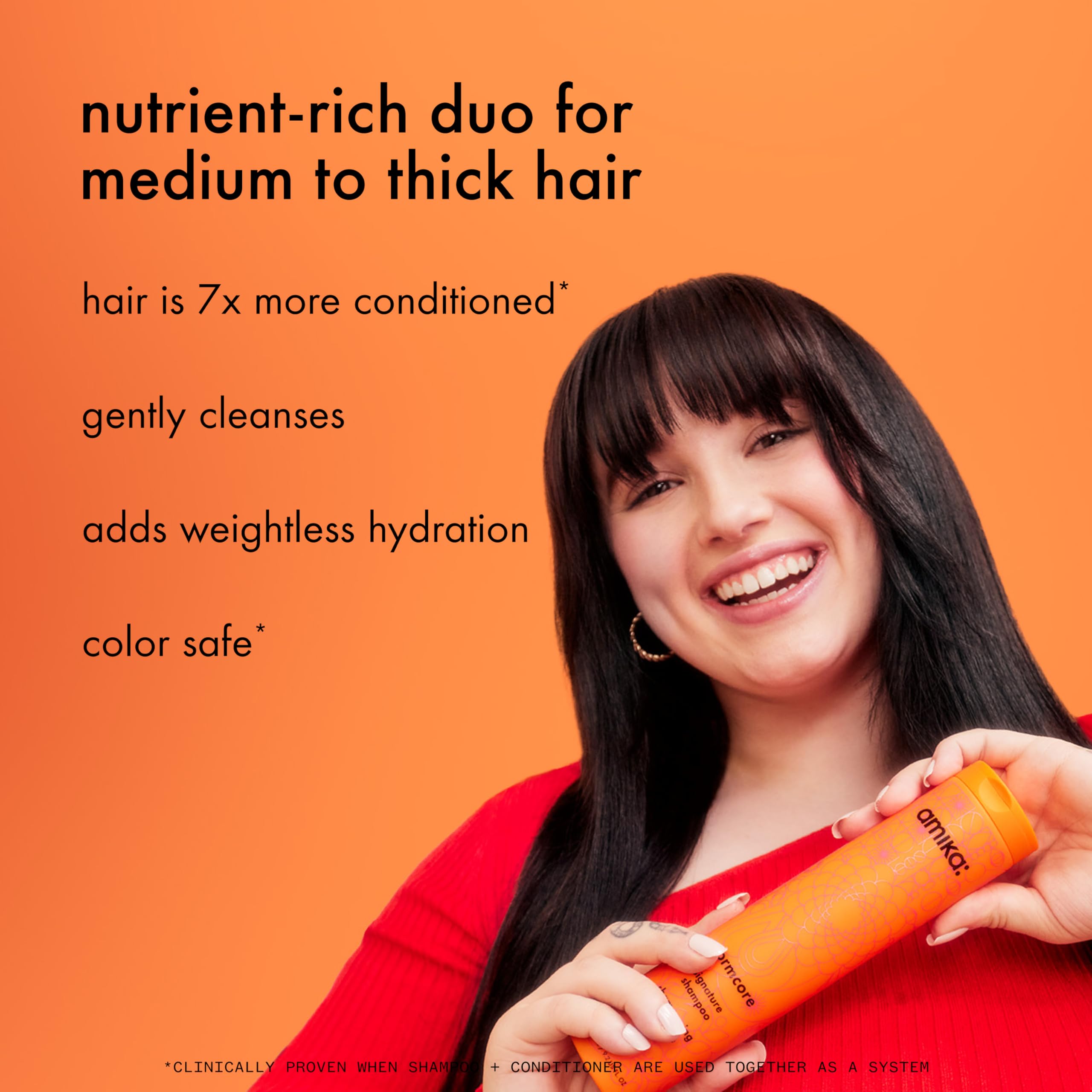 Close-up of Amika Normcore conditioner texture showing creamy hydration and smoothness