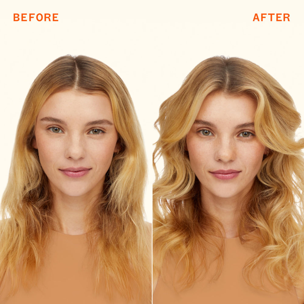Amika before and after roots showing reduced oil and lift