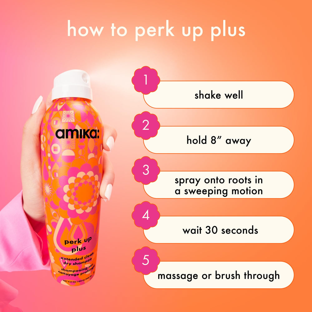 Amika Perk Up Plus before and after roots showing reduced oil and lifted volume benefit
