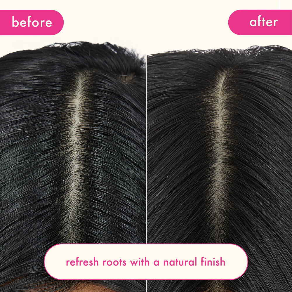 amika before and after roots showing lift and reduced oil