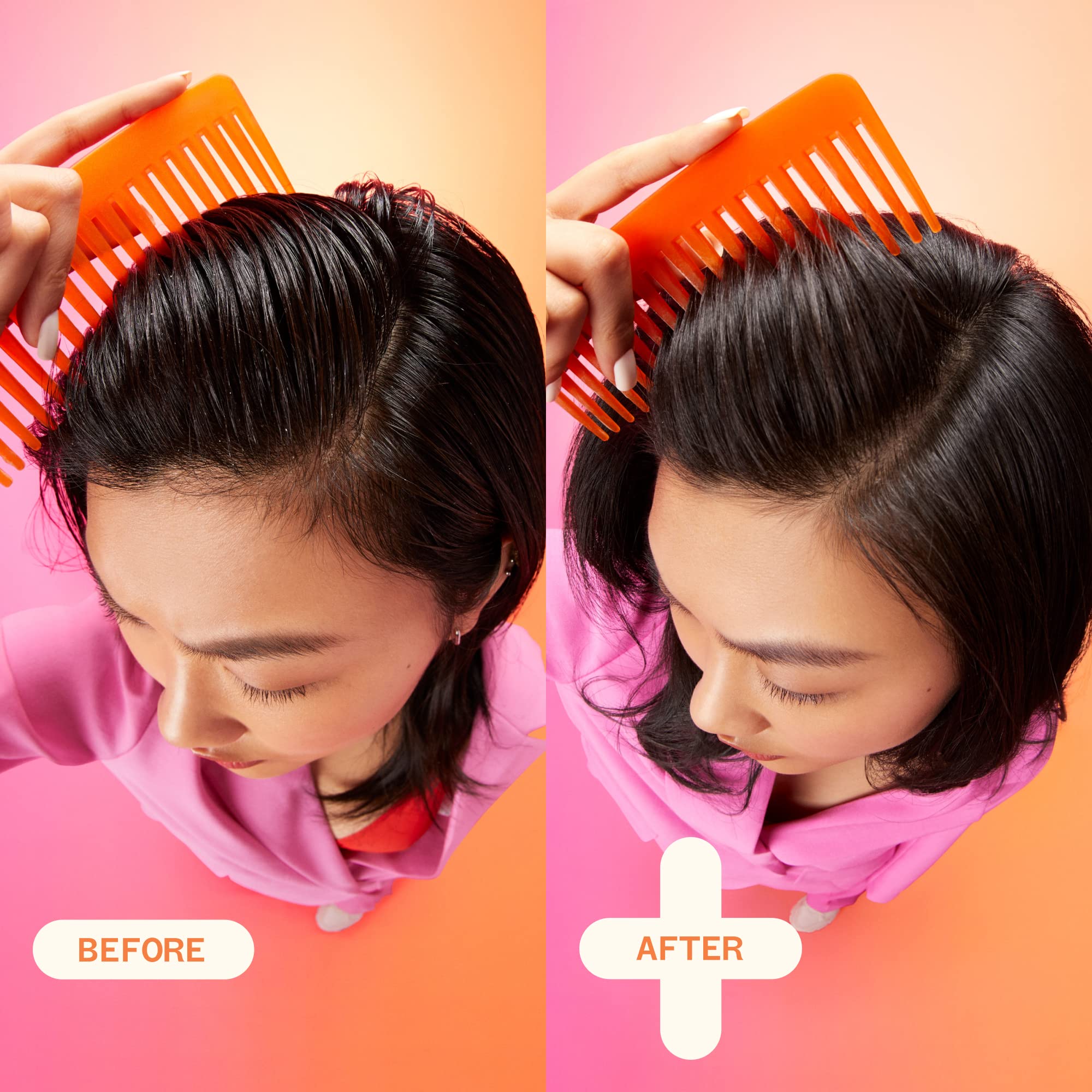 Amika Perk Up Plus being applied at roots showing refreshed scalp benefit