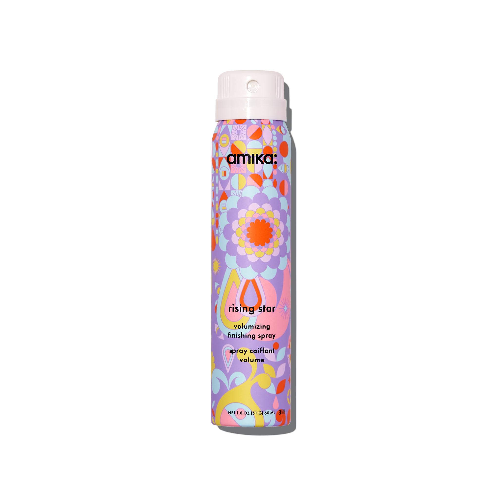 Amika rising star front packaging showing 1.8oz bottle and branding benefits