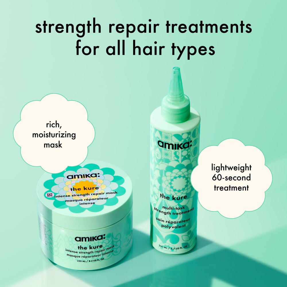 Amika before and after hair comparison showing reduced breakage