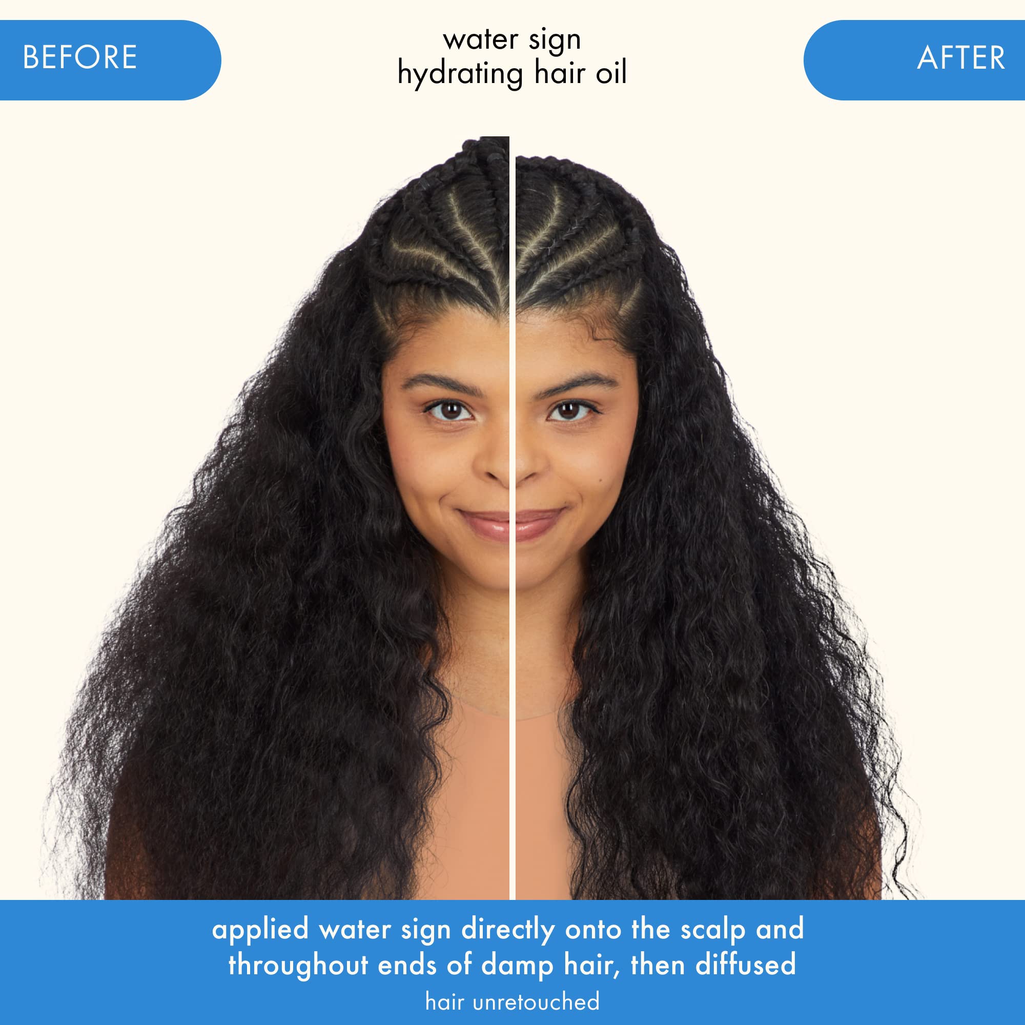 Amika oil droplet texture highlighting lightweight absorption for hydrated hair