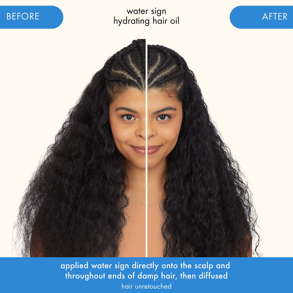 Amika oil droplet texture highlighting lightweight absorption for hydrated hair
