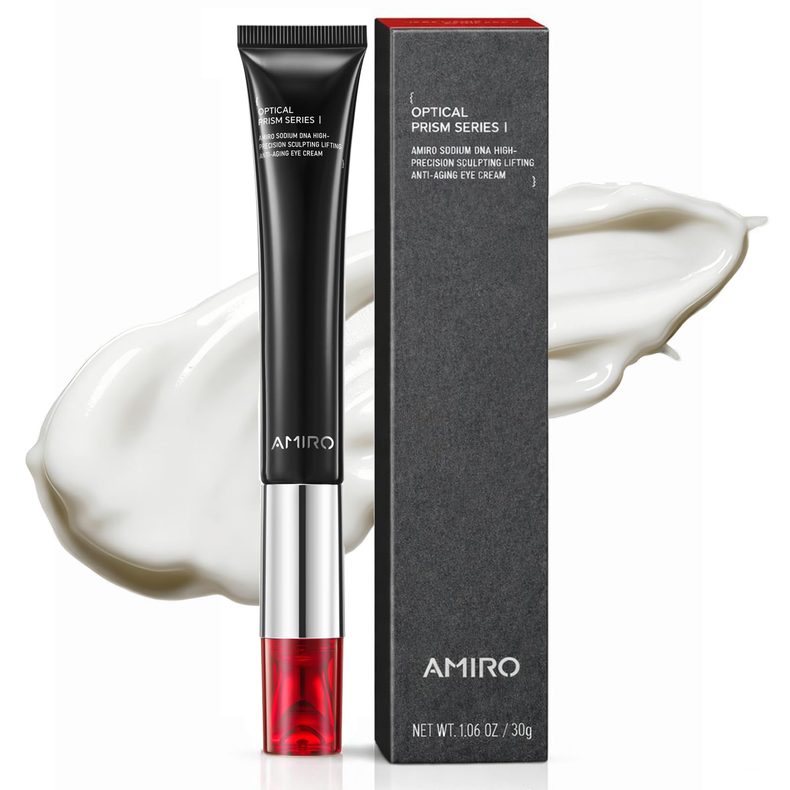 AMIRO front packaging showing compact cream and massager for quick routines
