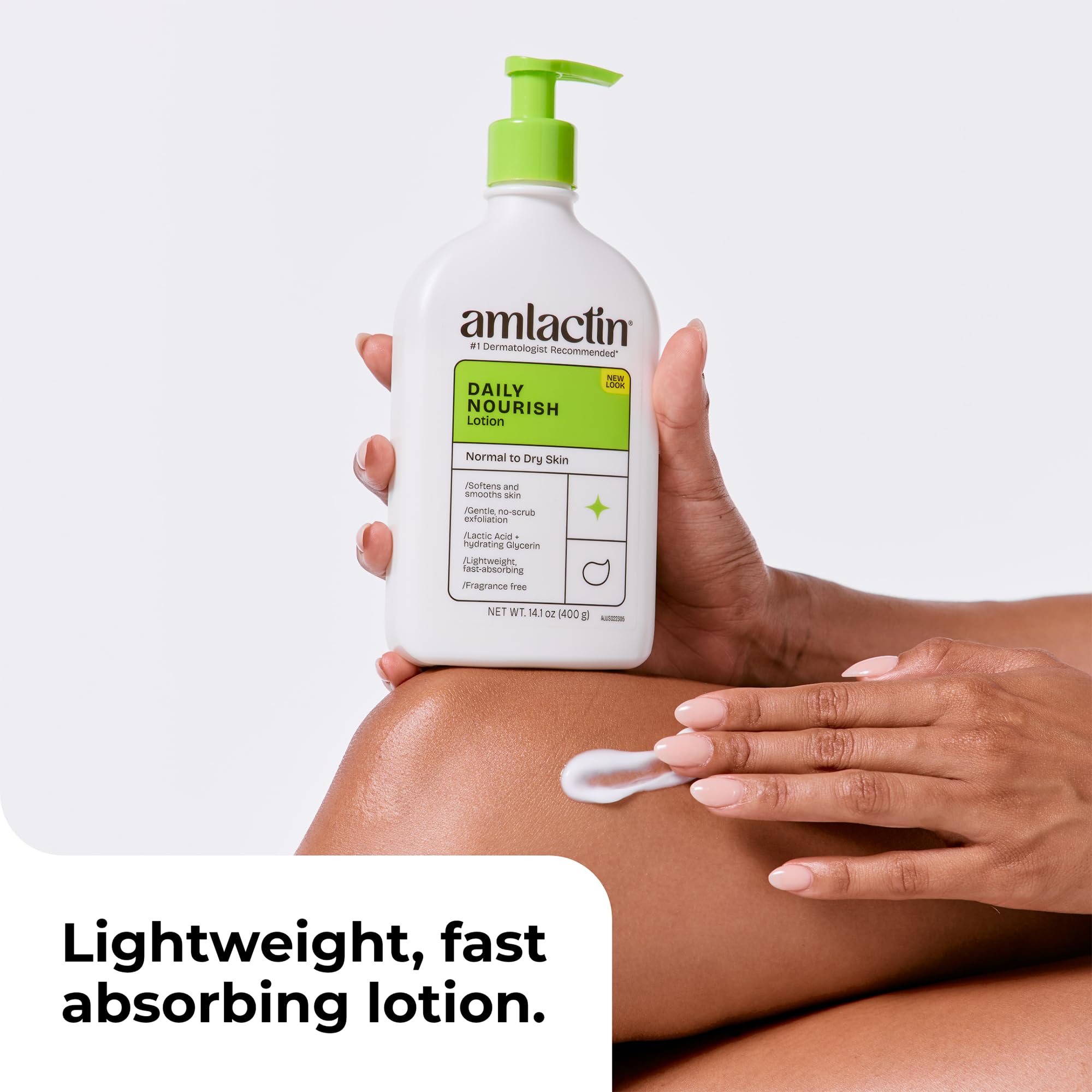 Amlactin being applied on forearm to visibly hydrate and smooth skin