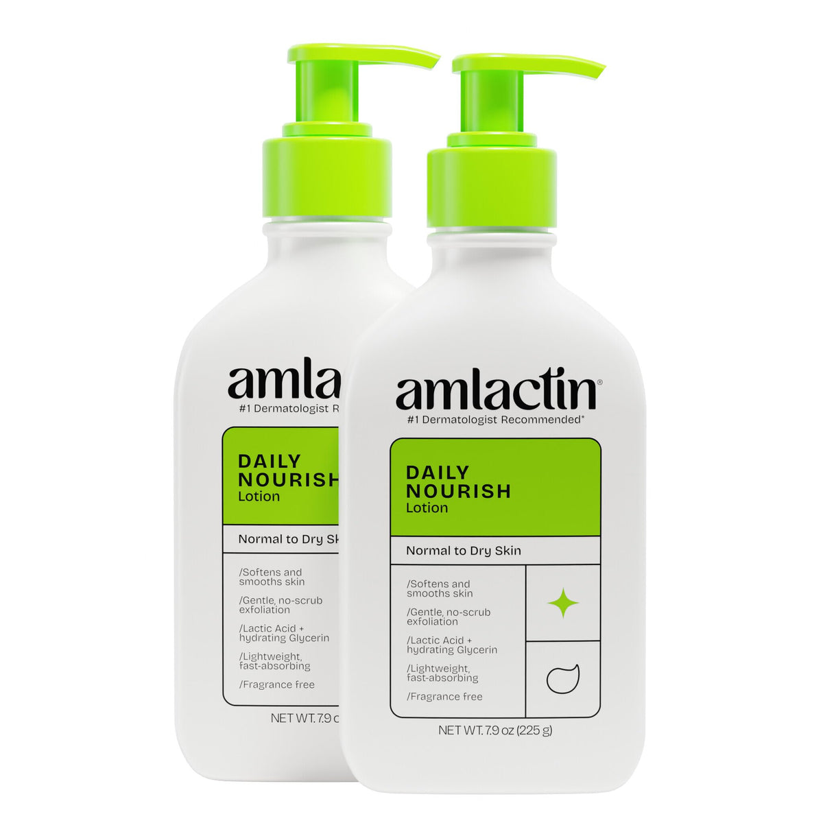 Amlactin front packaging 2-pack showing pump bottles and convenience