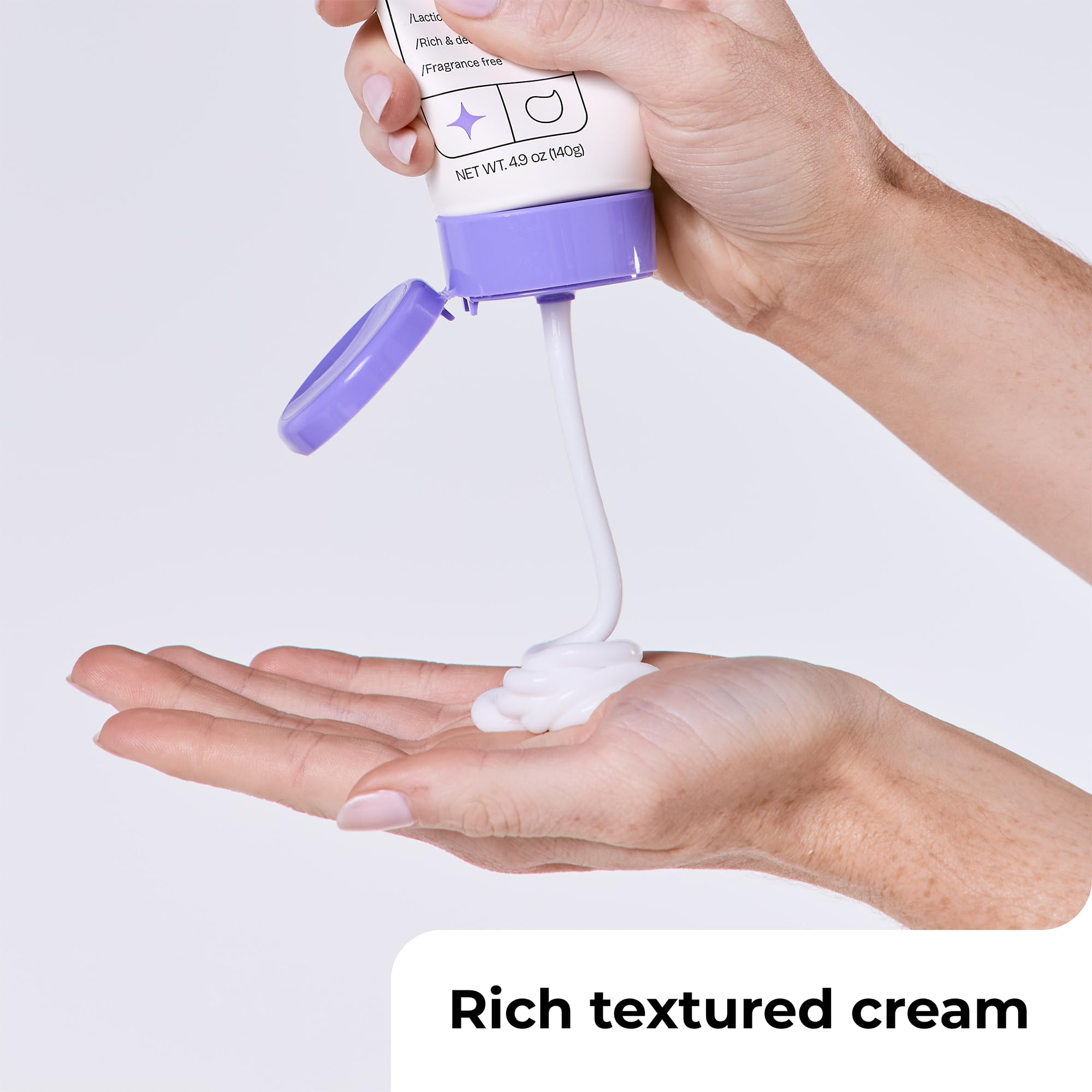 Amlactin tube open with cream dispensed showing controlled, no-mess application