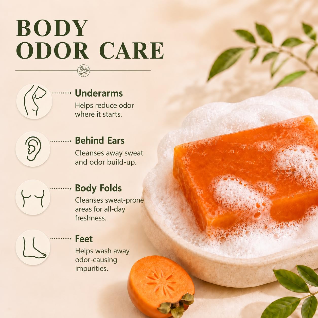 AMOQUCT coconut olive and persimmon ingredients for gentle care