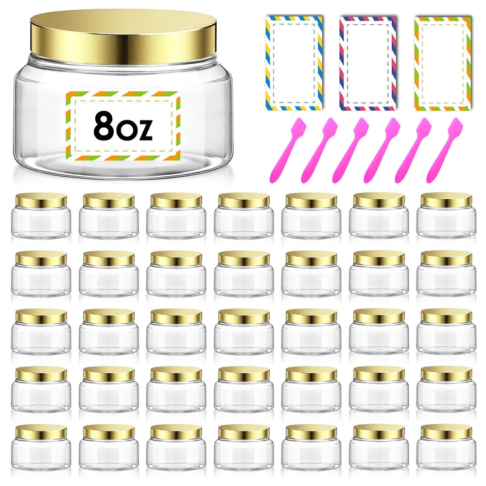 AMORIX front view of 36 clear jars showing set and lids for organized storage