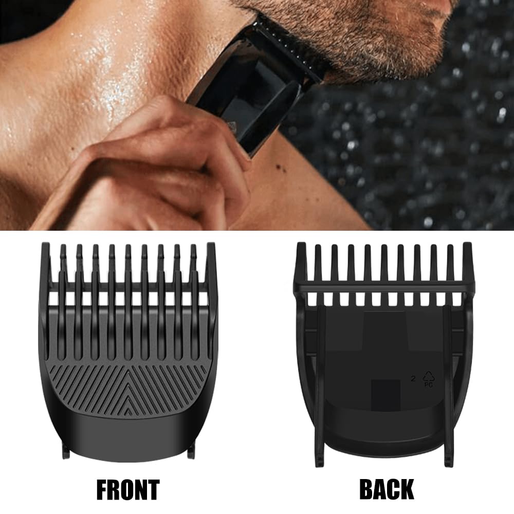 Amorka guard in use while a man trims his beard for consistent styling