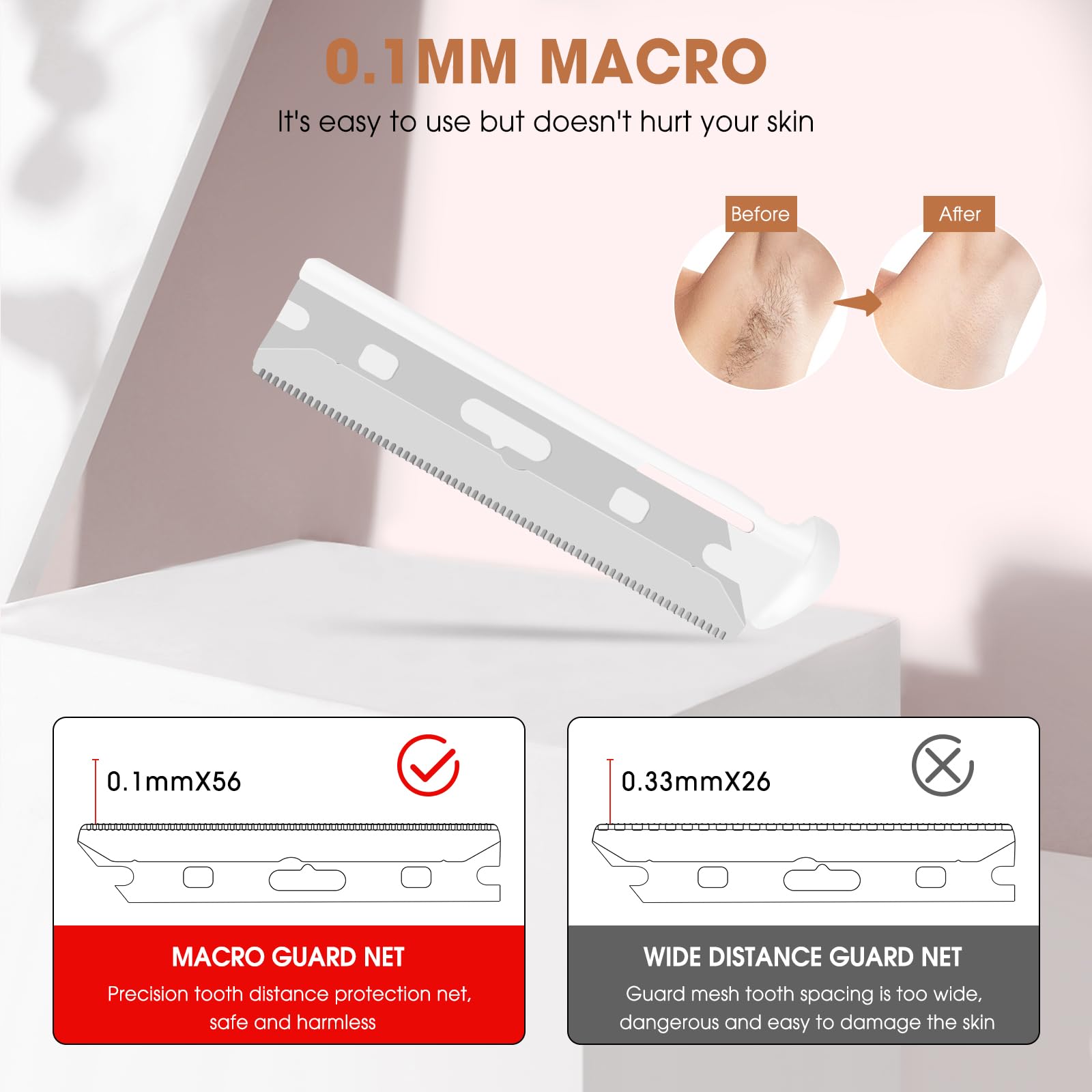 Amrmcy individually wrapped blades laid out to show hygiene and easy storage benefit