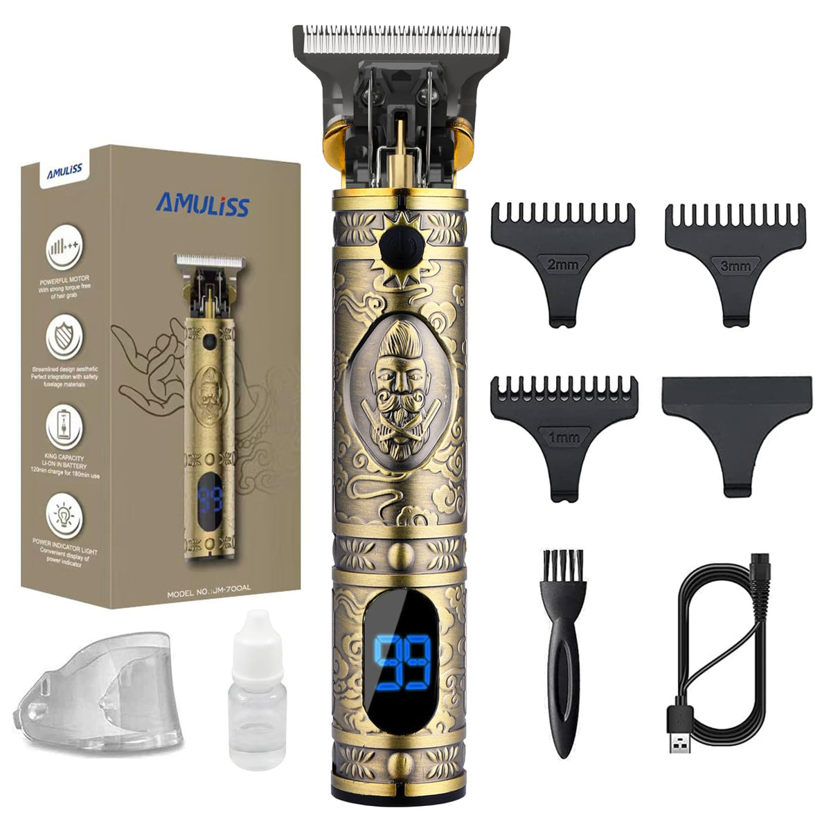 AMULISS front view showing compact trimmer and ergonomic grip benefit