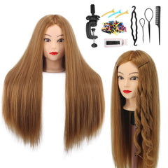 Amyqueen front view of mannequin head showing full long hair and natural look