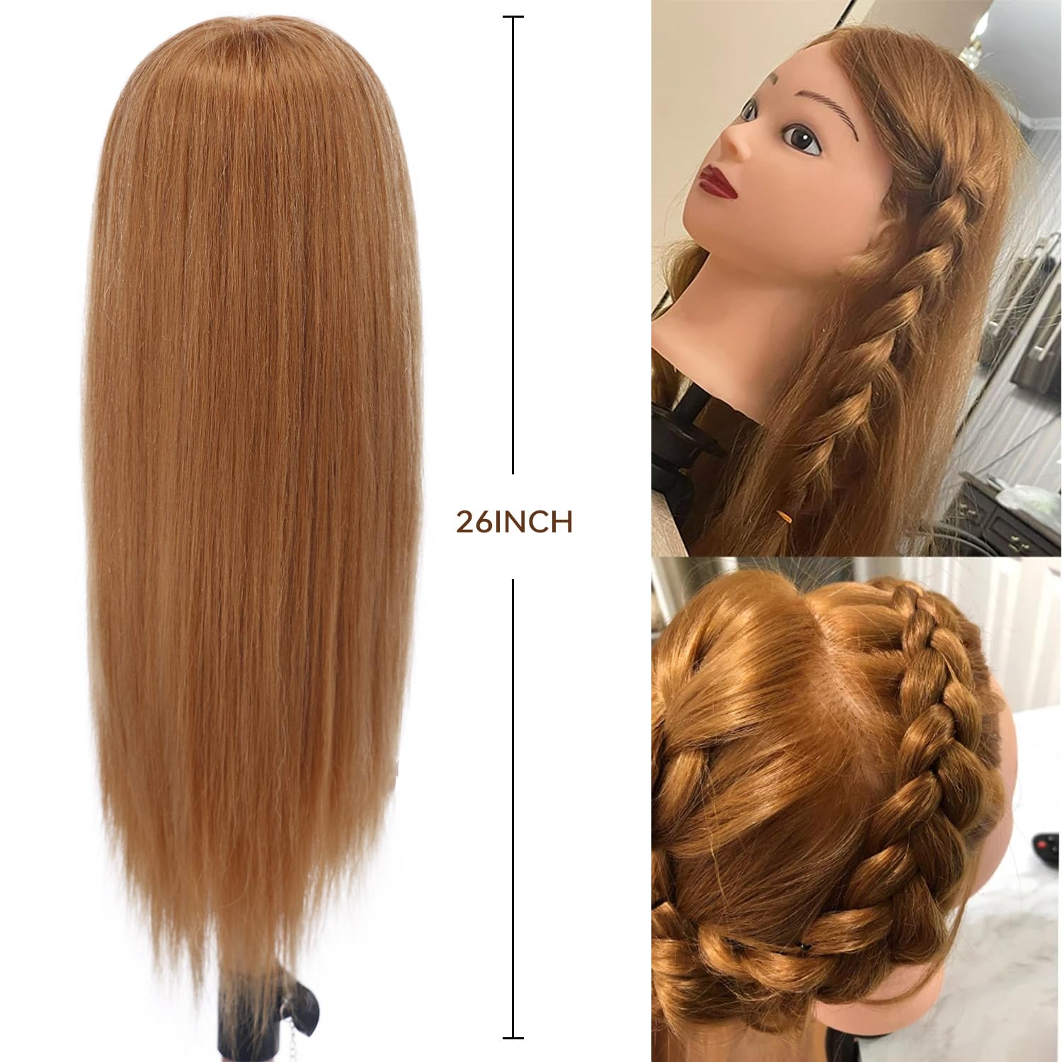 Amyqueen side profile showing 26–28 inch length for practicing long styles