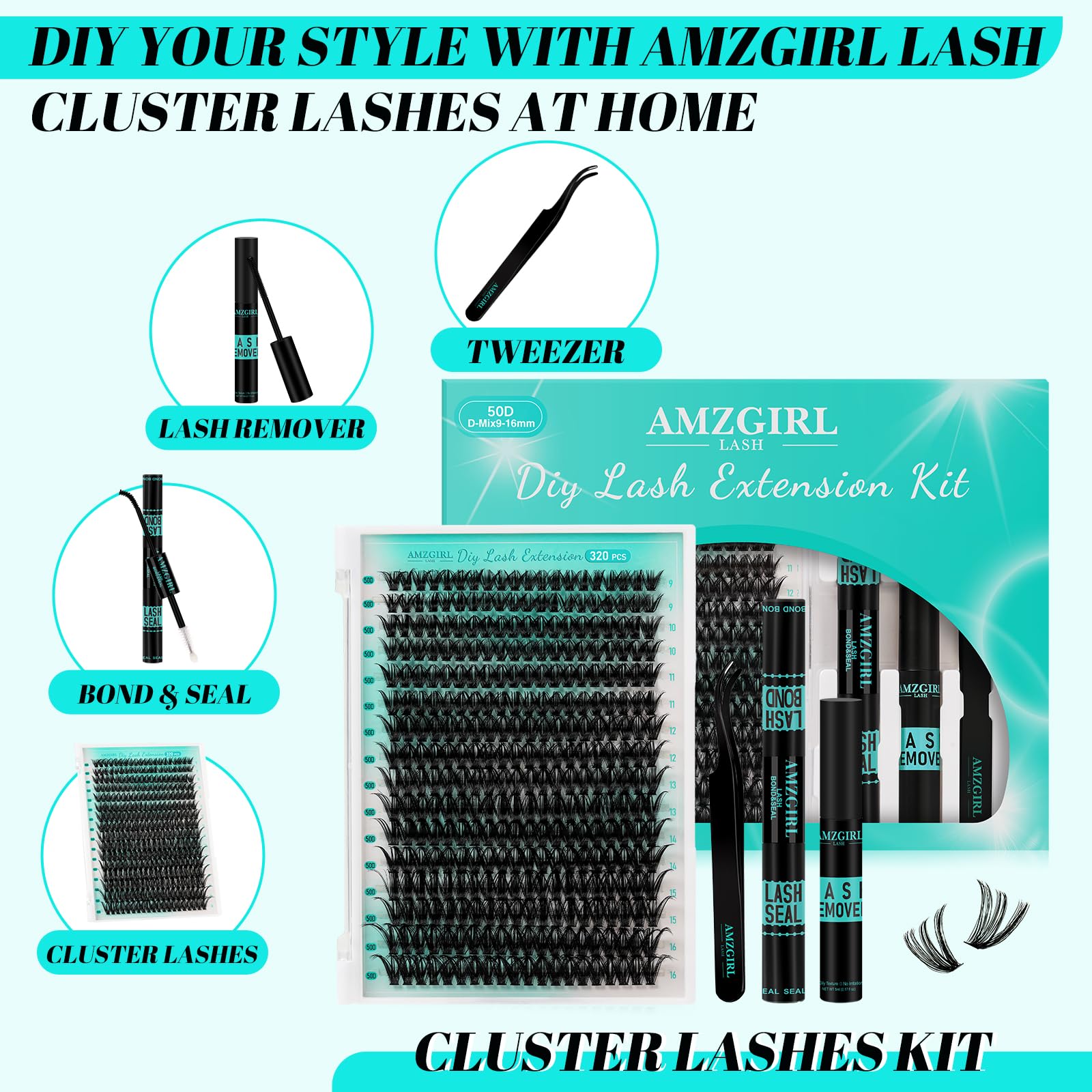 AMZGIRL close-up of lash cluster fibers showing soft texture and natural blending benefit