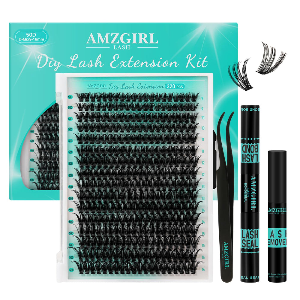 AMZGIRL front tray of 144 D-curl lash clusters showing mixed 8-16mm lengths for styling