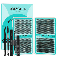 AMZGIRL front packaging showing the complete lash cluster kit and tools, clear organization benefit