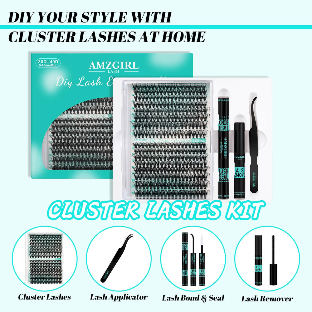 AMZGIRL LASH length chart 9–16mm showing layering options