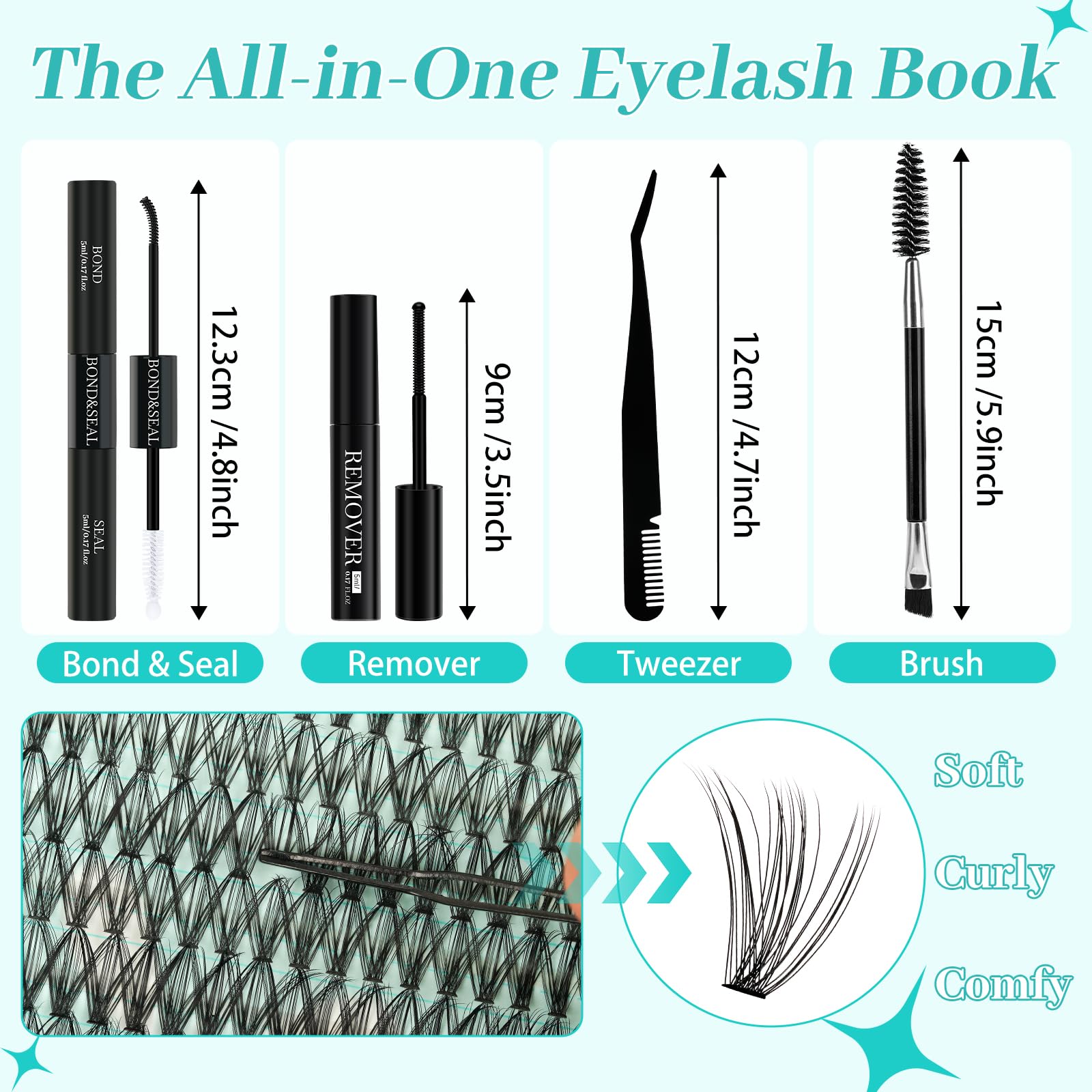 AMZGIRL arranged tools including tweezers brush bond and remover, enabling precise application