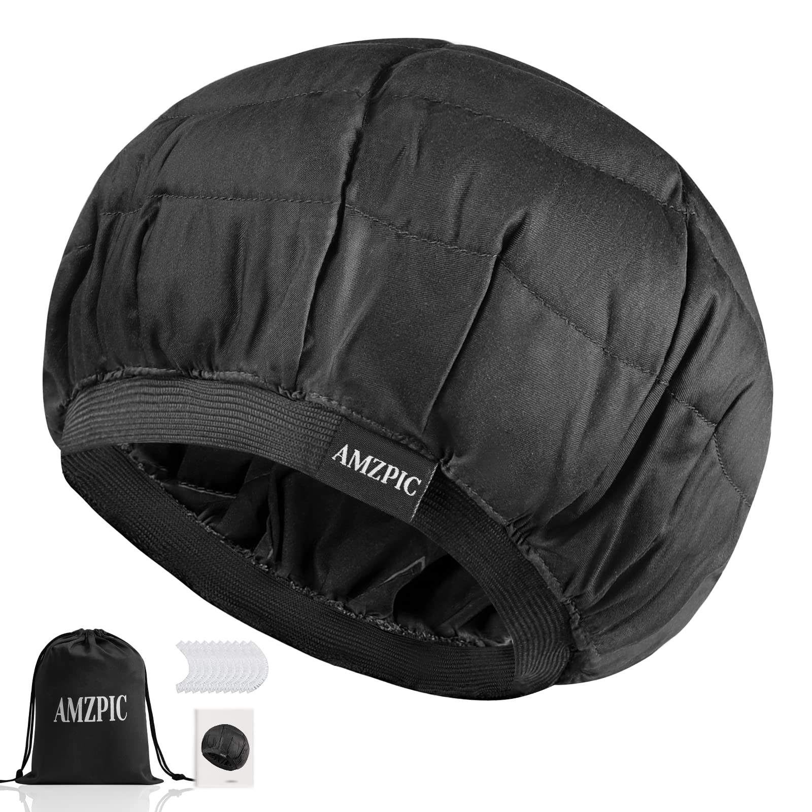 Amzpic heat cap front view showing sleek black bonnet and fit benefit