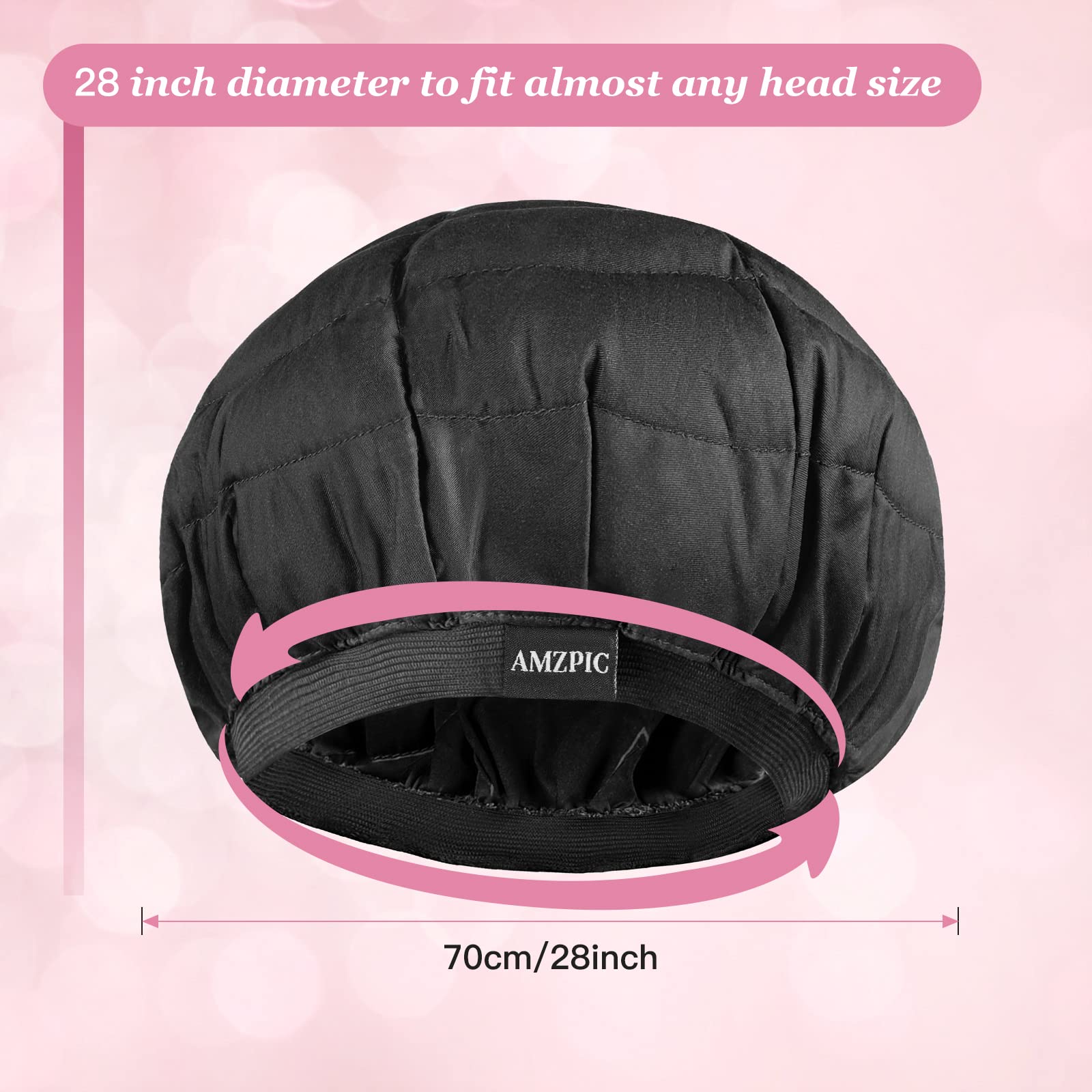 Amzpic heat cap beside hand for scale demonstrating one-size fit benefit