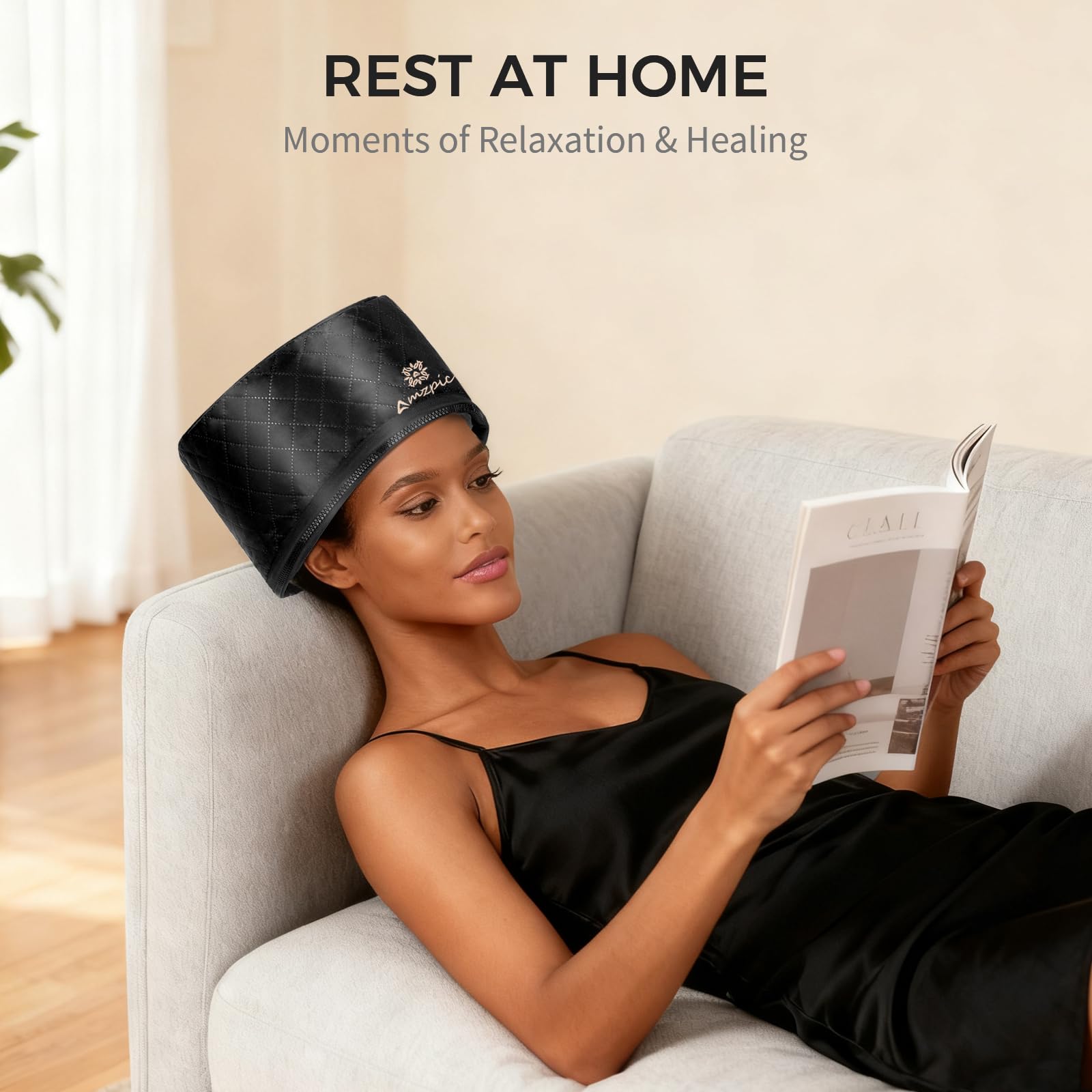 Amzpic lifestyle scene at home showing relaxed treatment and time-saving benefit