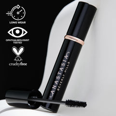 Anastasia Beverly Hills mascara texture swirled on skin showing rich pigment and smooth application benefit