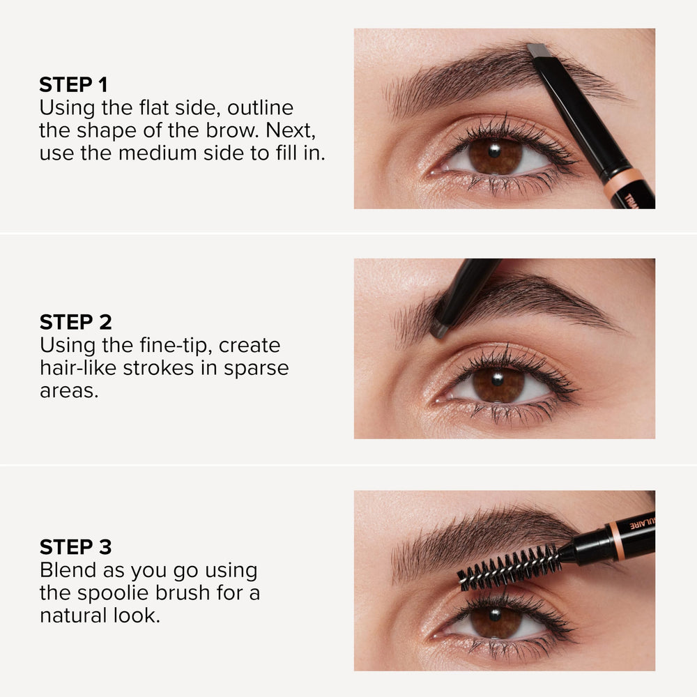 Anastasia Beverly Hills demonstration applying pencil to eyebrow showing shaping benefit