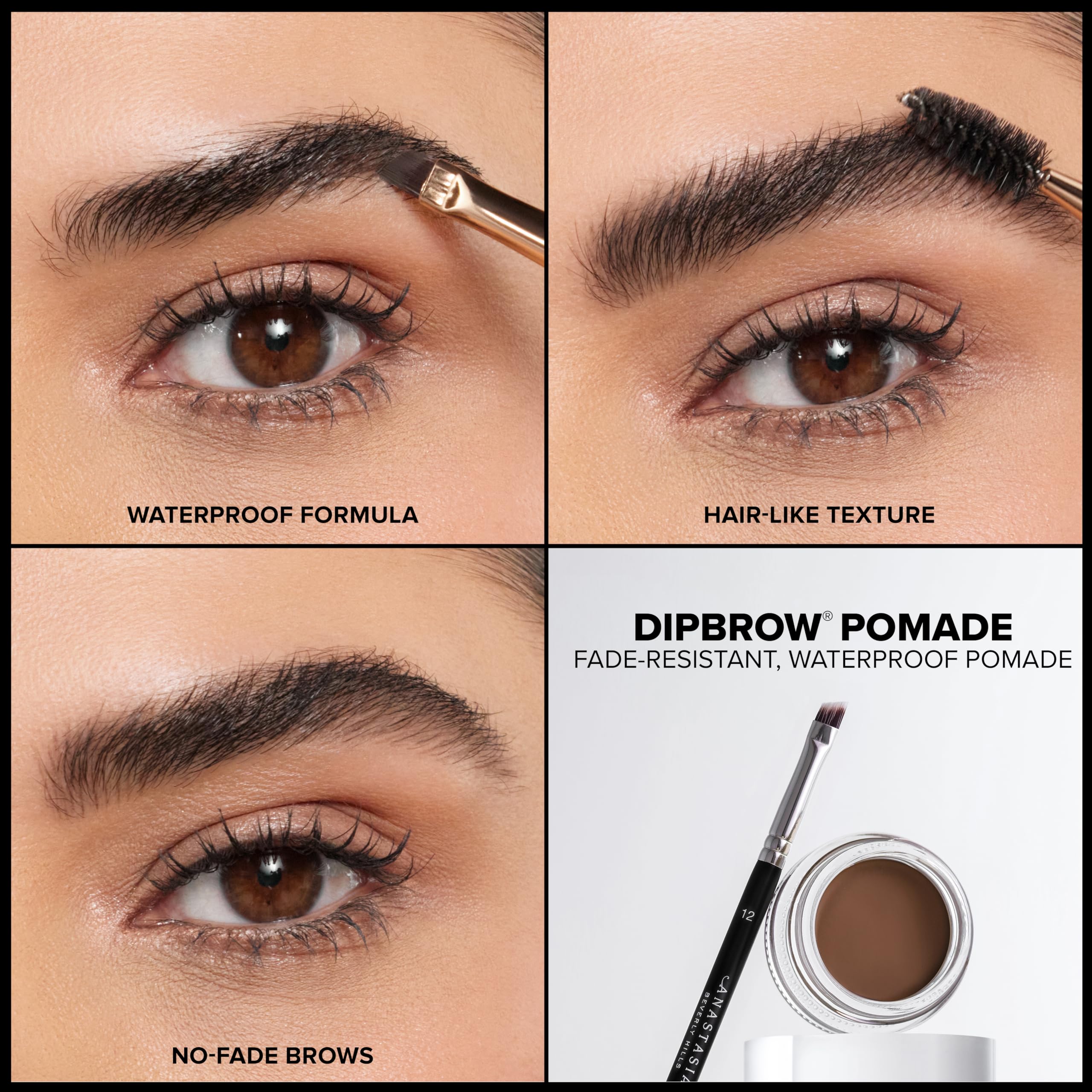 Anastasia Beverly Hills dipbrow open jar with angled brush for precise, hair-like strokes