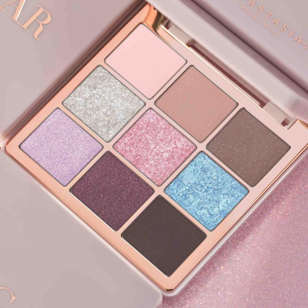 Anastasia Beverly Hills palette inside a makeup bag to show travel-friendly size